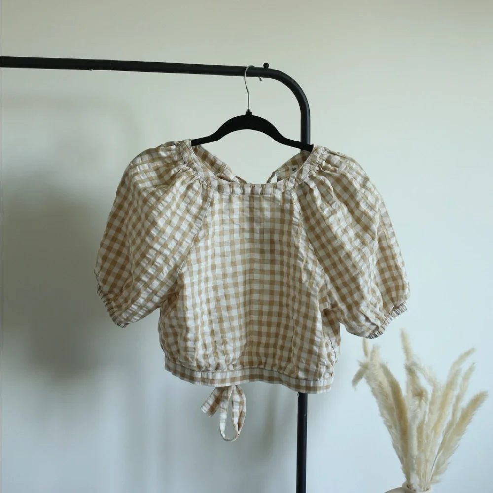 Nordstrom BP Gingham Puff Sleeve Crop Top - Size small - Picture 1 of 5